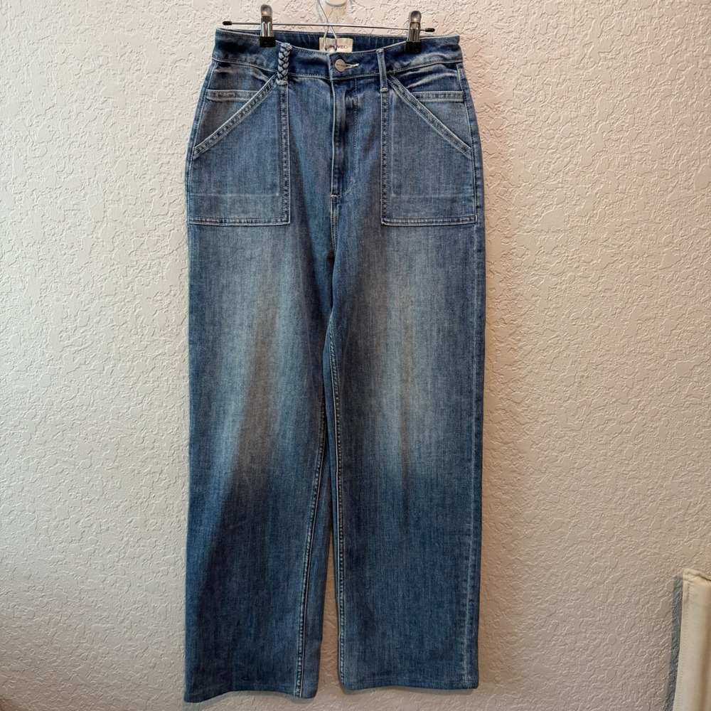 Driftwood Kelly Wide Leg‎ Jeans 27 Boho Utilitarian High Rise Patch Pocket Denim